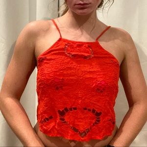 Forever 21. Red, mesh cropped tank top.